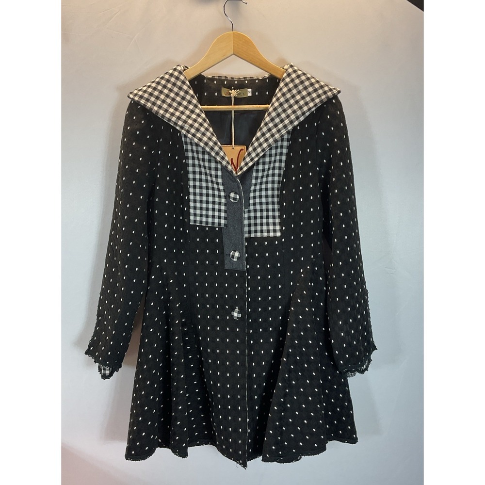 New N By Nancy Skirted Jacket womens size M Black White Gingham Mix Print Coat